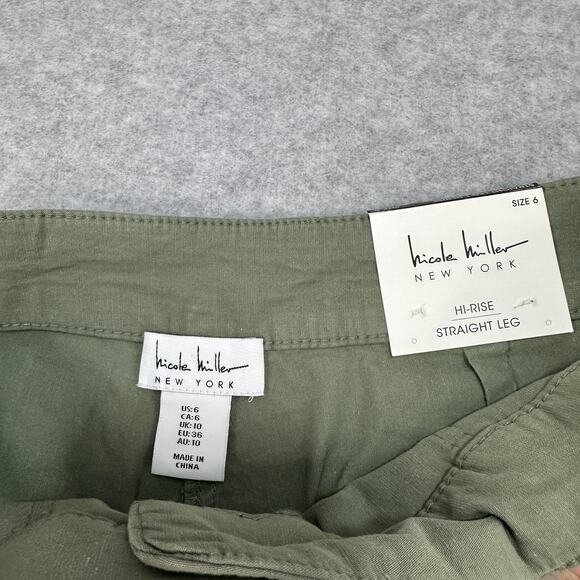 Nicole Miller NY Hi-Rise Straight Leg Pants WMNS 6 Olive Green Stretch Uitlity - Picture 2 of 11